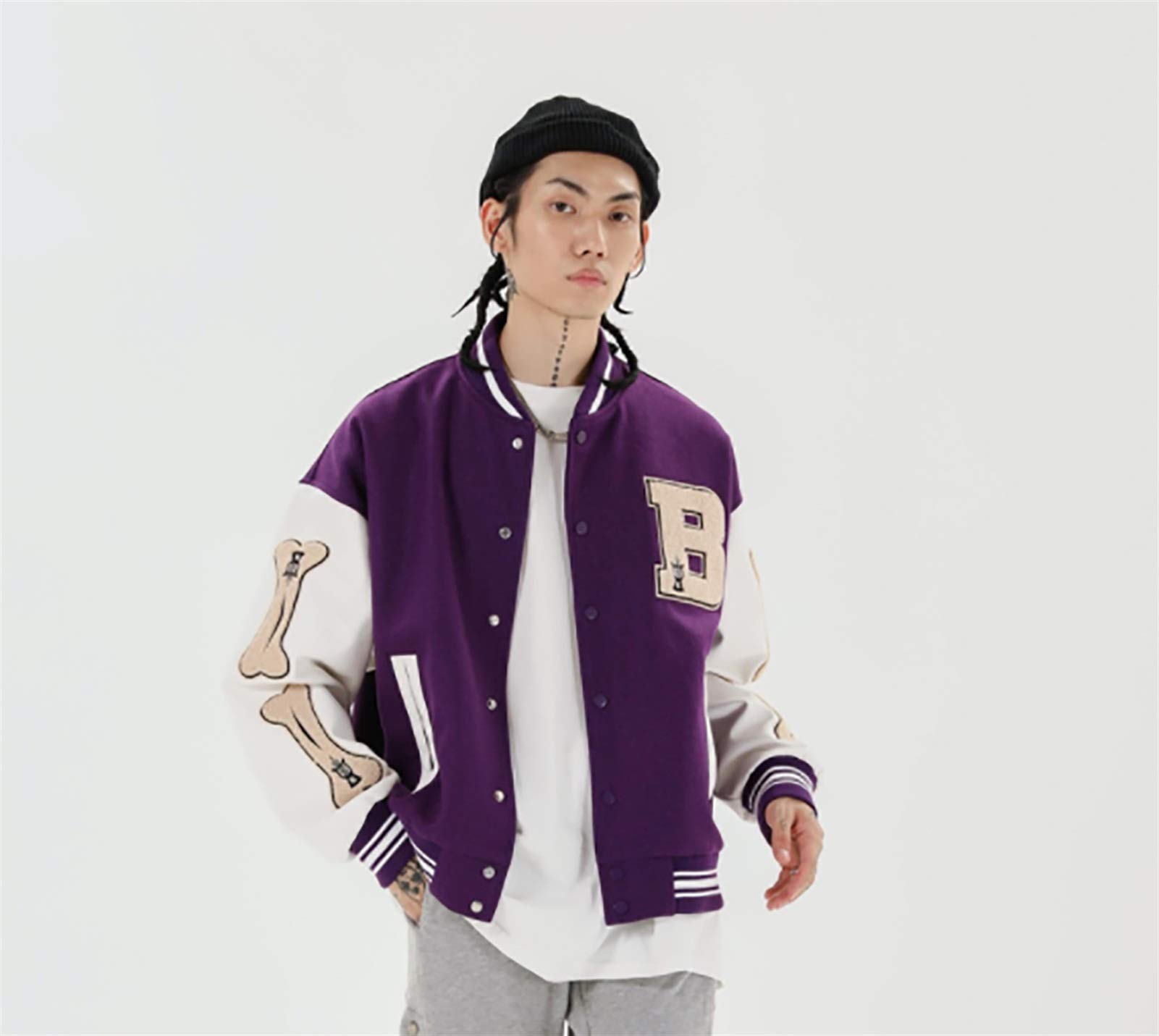 女性/男性野球ジャケットユニセックスカレッジスポーツジャケット パープル L Amazon.co.jp: QLXYYFC 女性/男性野球ジャケットユニセックス