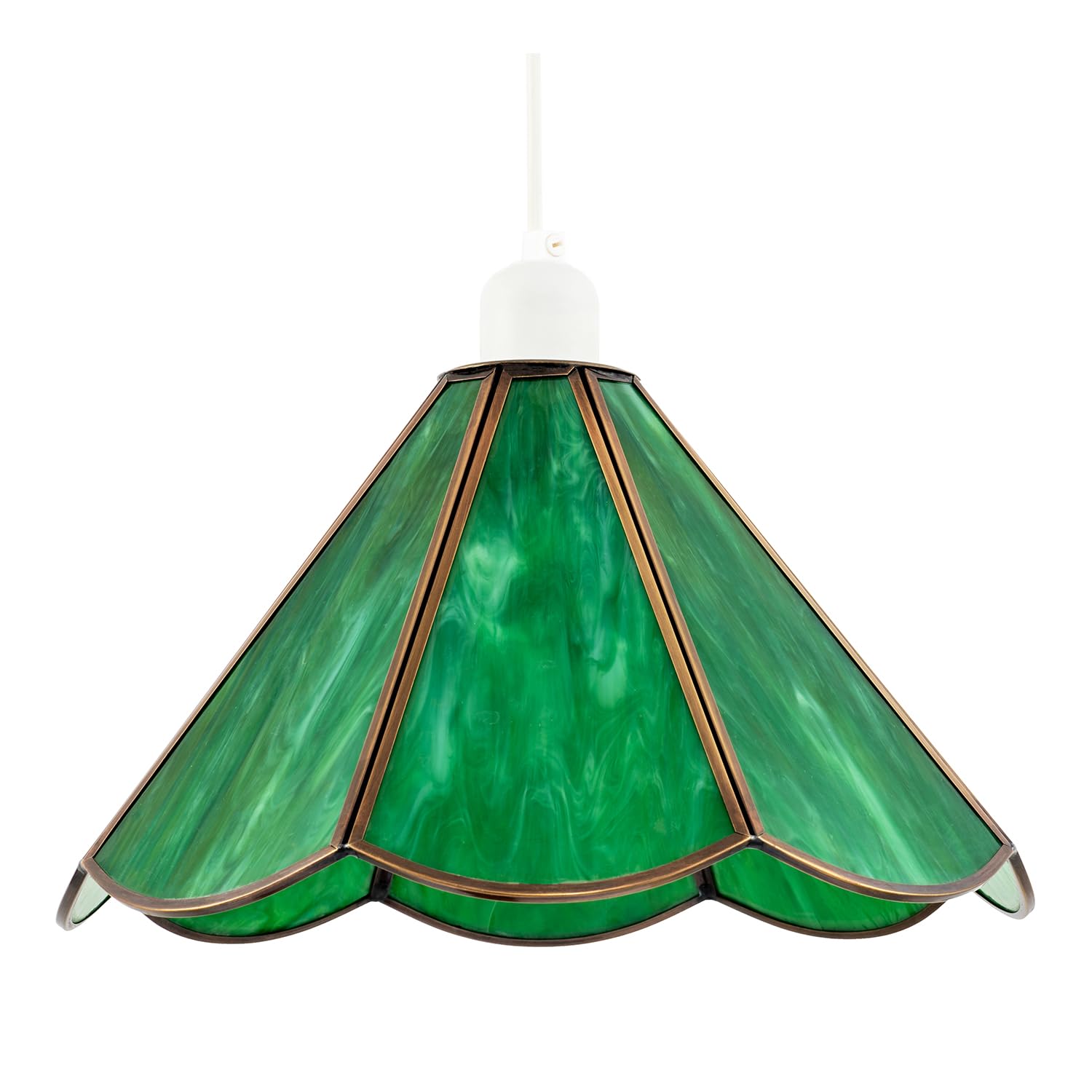 Classic Green Toned Tiffany Glass Easy Fit Pendant Lighting Shade | 30cm x 17cm | Rustic Antique Brass Metal Trims by Happy Homewares