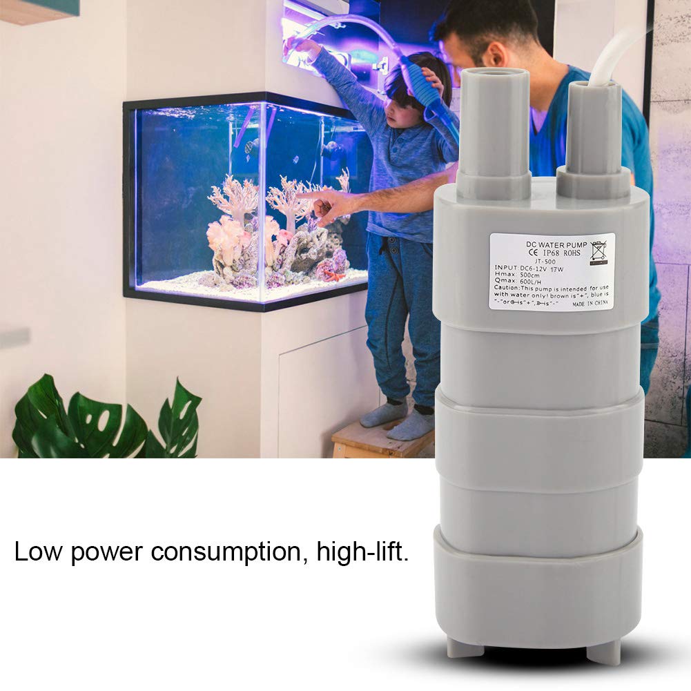 Pompe Submersible DC 12V, 600L/H, Petite Pompe à Eau Immergée pour Aquarium, Étang, Piscine, Jardin, 5m de Levage, 105.9x33.3x38.33mm