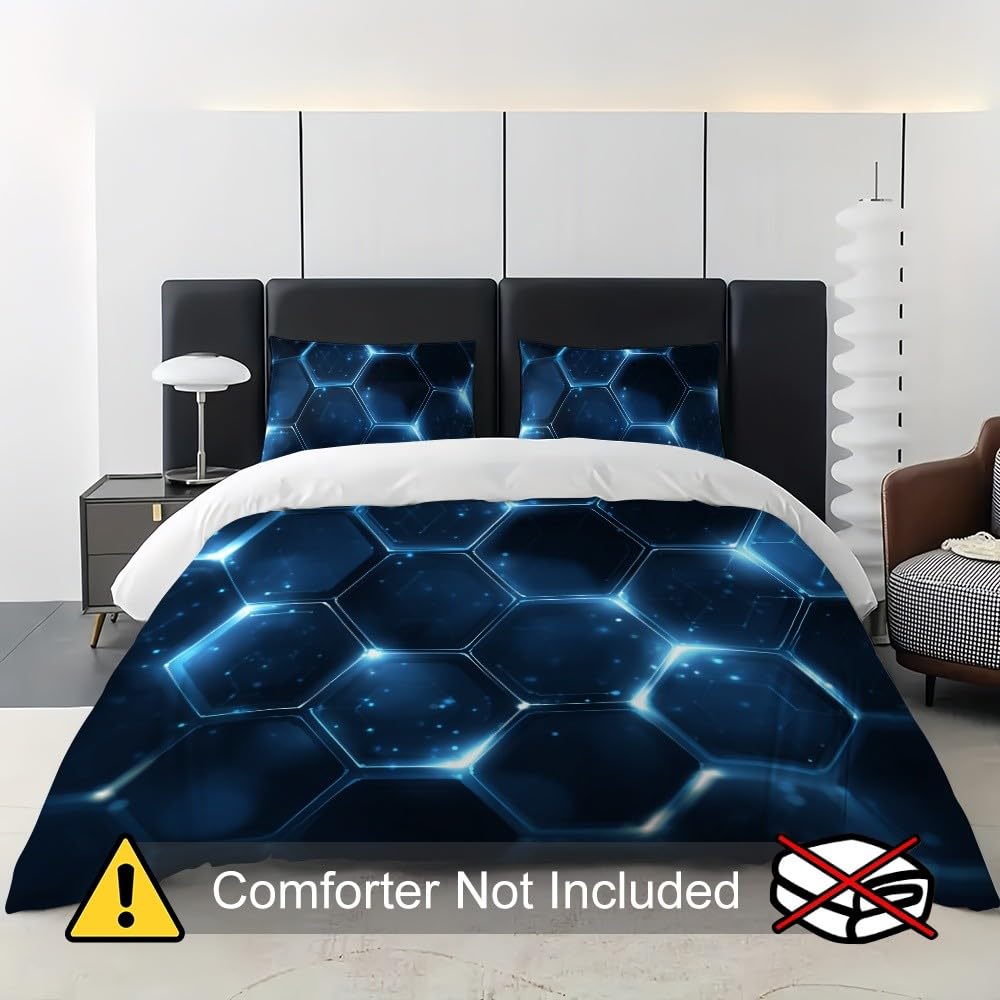 Zestawy poszewek na kołdrę dla nastolatków dorosłych Super King 259 x 221 cm plaster miodu geometryczny sztuka odporna na blaknięcie ciemnoniebieski 3-częściowy zestaw pościeli z mikrofibry odporny na