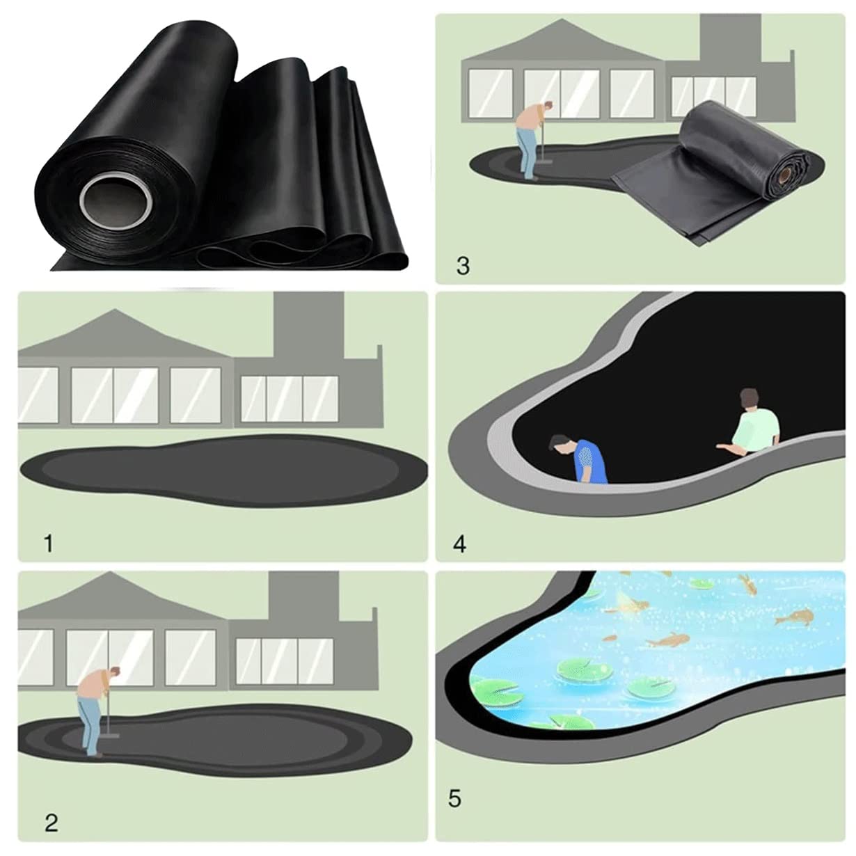 Rivestimento pieghevole per laghetto da giardino per stagni di pesci koi, teli per stagni esterni, teloni, cisterna, 9 x 10 m, ideale per fontane Dimensioni: 3 x 6 m
