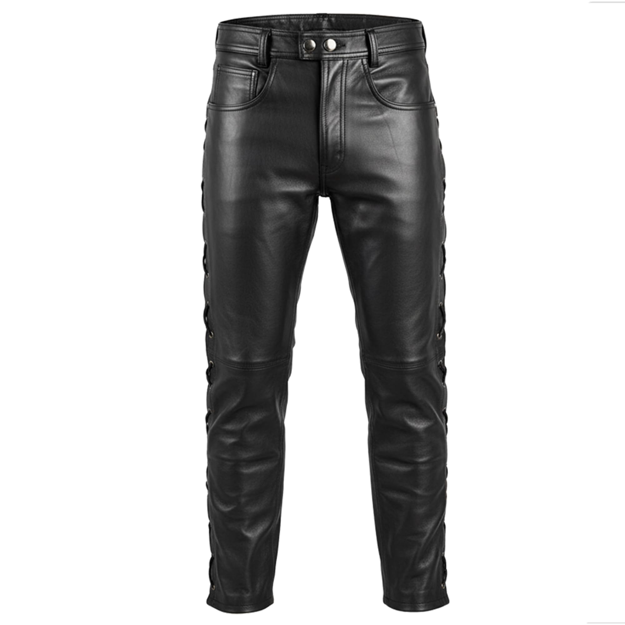 Herren Lederhose lederjeans bikerjeans Jeans Hose aus Echtleder seitlich geschnürt
