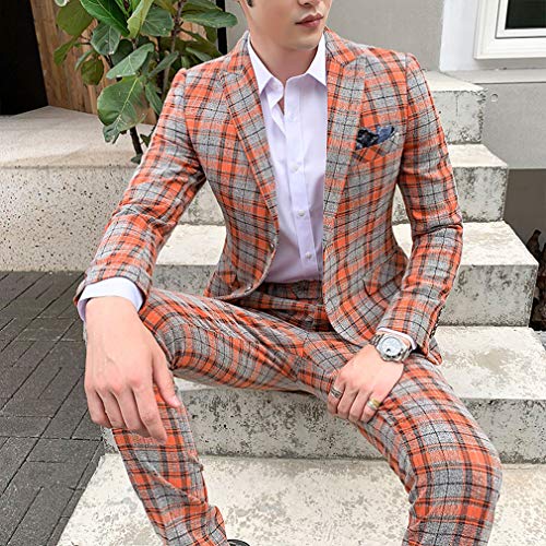 MOGU Mens Three Piece Slim Fit Plaid Suit Blazer Jacket+Vest+Pants4