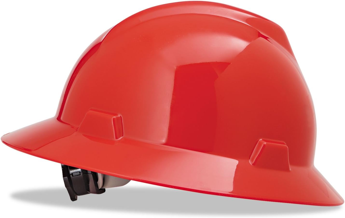 MSA 475371 V-Gard Full-Brim Hard Hats, Ratchet Suspension, Size 6 1/2-8, Red