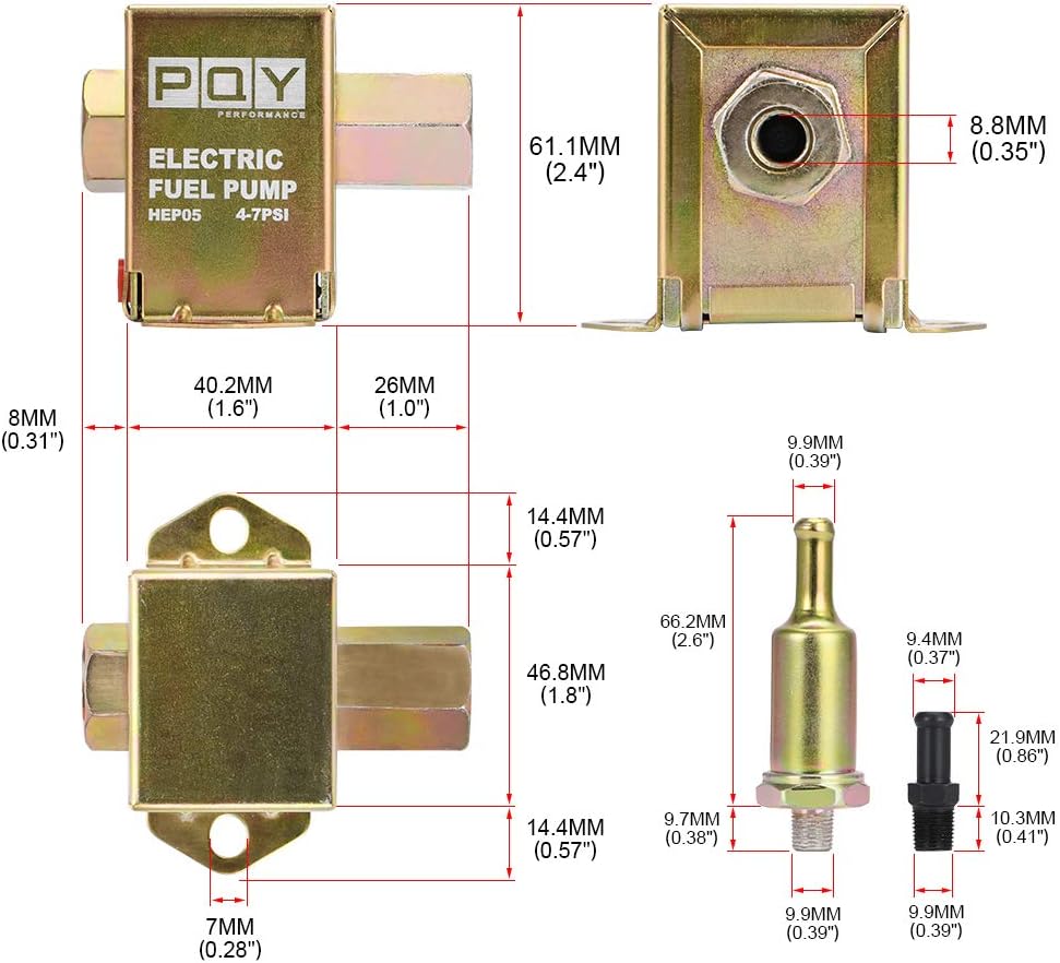 Dimensional drawing of the PQY Electric Fuel Pump