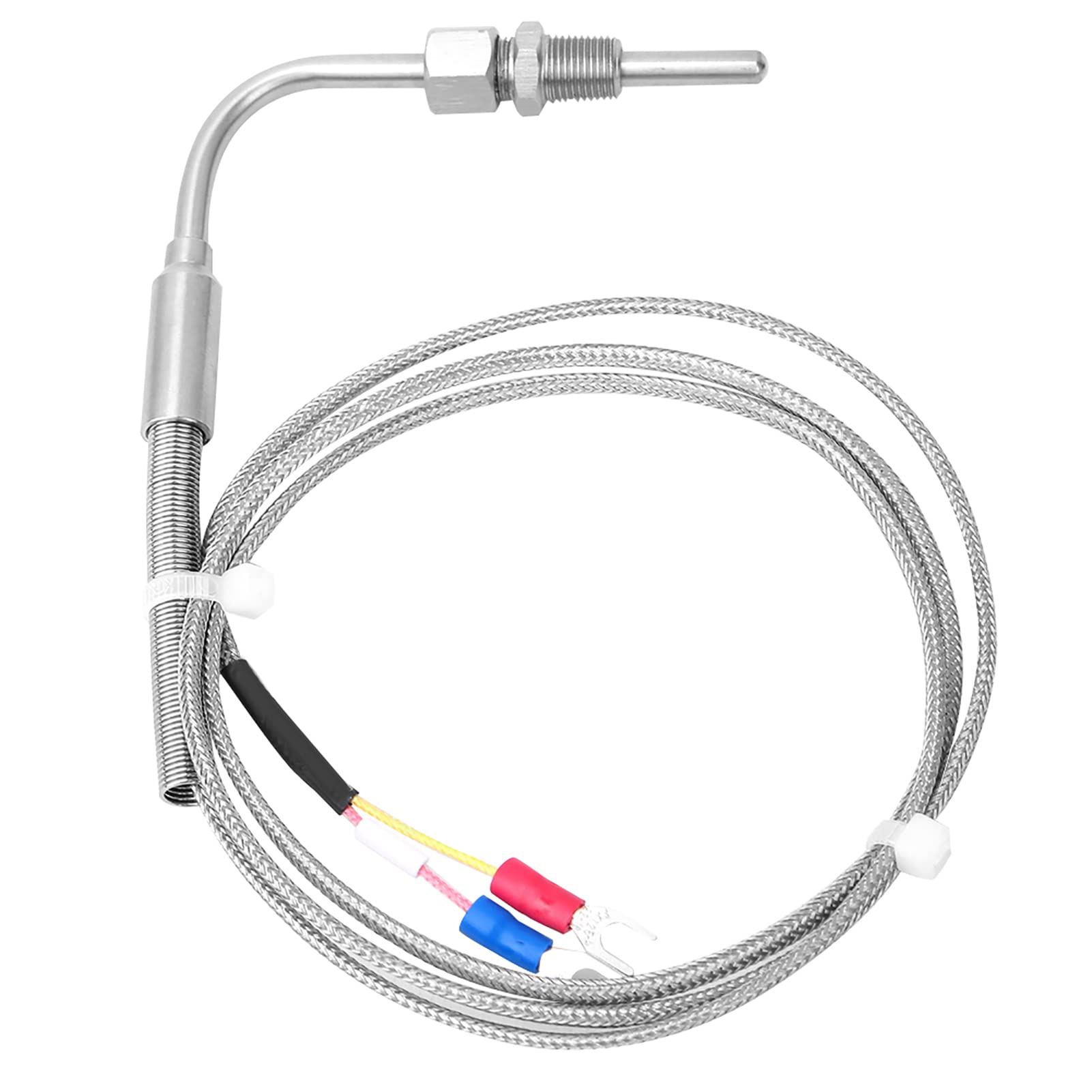 Termocoppia Tipo K con Sonda a Gomito 90°, Sensore di Temperatura 0-1250°C, Filettatura PT1/8, Cavo 1m, Acciaio