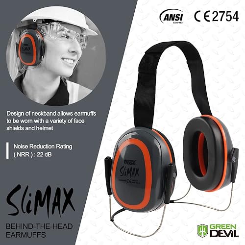 Miniatura 8 de GREEN DEVIL Orejeras de protección auditiva SNR 27dBNRR 22dB Reducción de ruido Orejeras para la cabezacasco montadodetrás de la cabeza