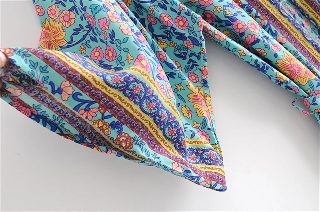 Disimlarl Bata kimono bohemio con estampado floral para mujer, manga de murciélago, para playa, fajas de rayón, verano, bikini, para ropa de playa