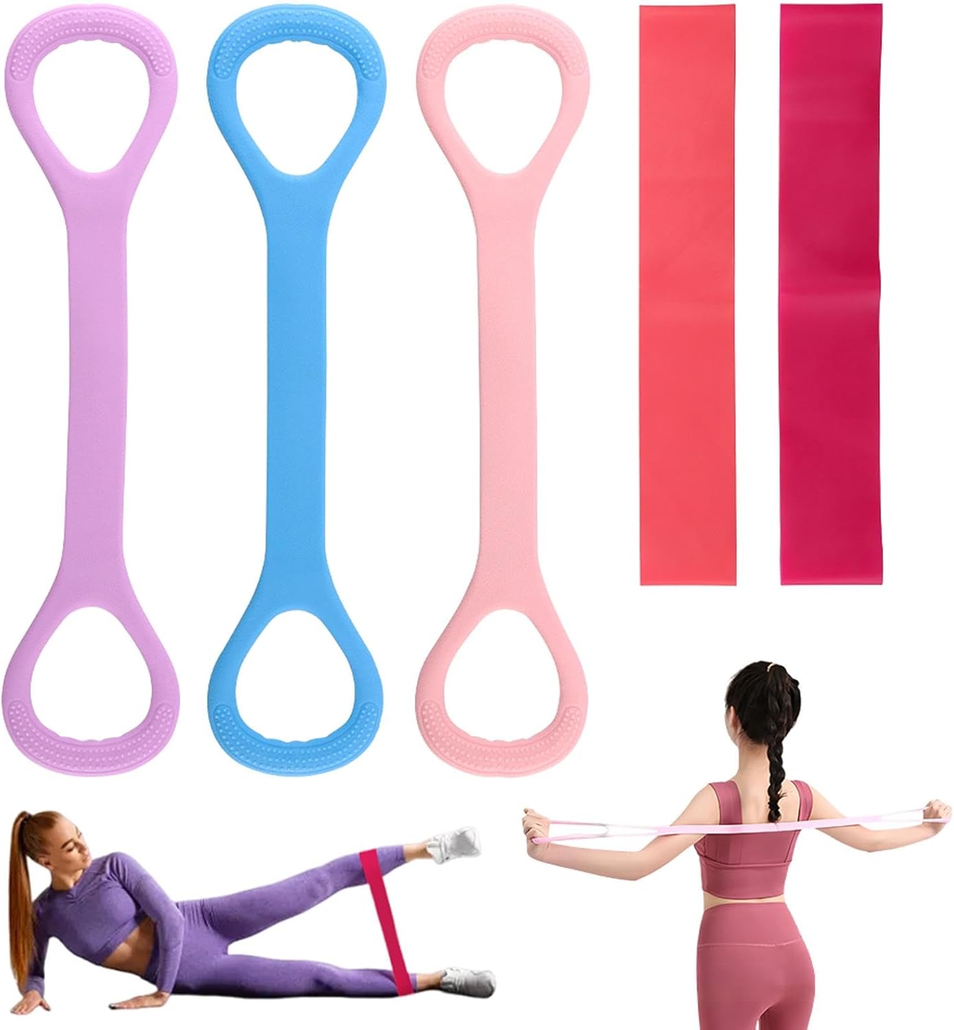 5Pcs Figure 8 Fitness Resistance Band, Fitness Elastic Rope, Arm&Back&Chest Training Exercise Bands, Exercise Equipment for Yoga, Pilates,Physical Therapy