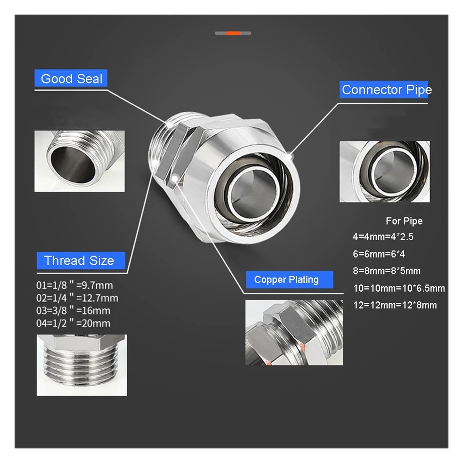 1 pz Raccordi pneumatici in rame Raccordo aria OD 4 6 8 10 12 mm Filettatura 1/8 3/8 1/2" 1/4" Connettore rapido for connettori for tubi flessibili(8-04,KPL-10pcs)
