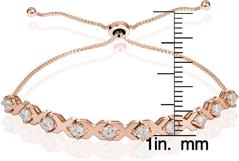 Hoops & Loops Sterling Silver Cubic Zirconia XO Design Adjustable Bracelet - Image 3