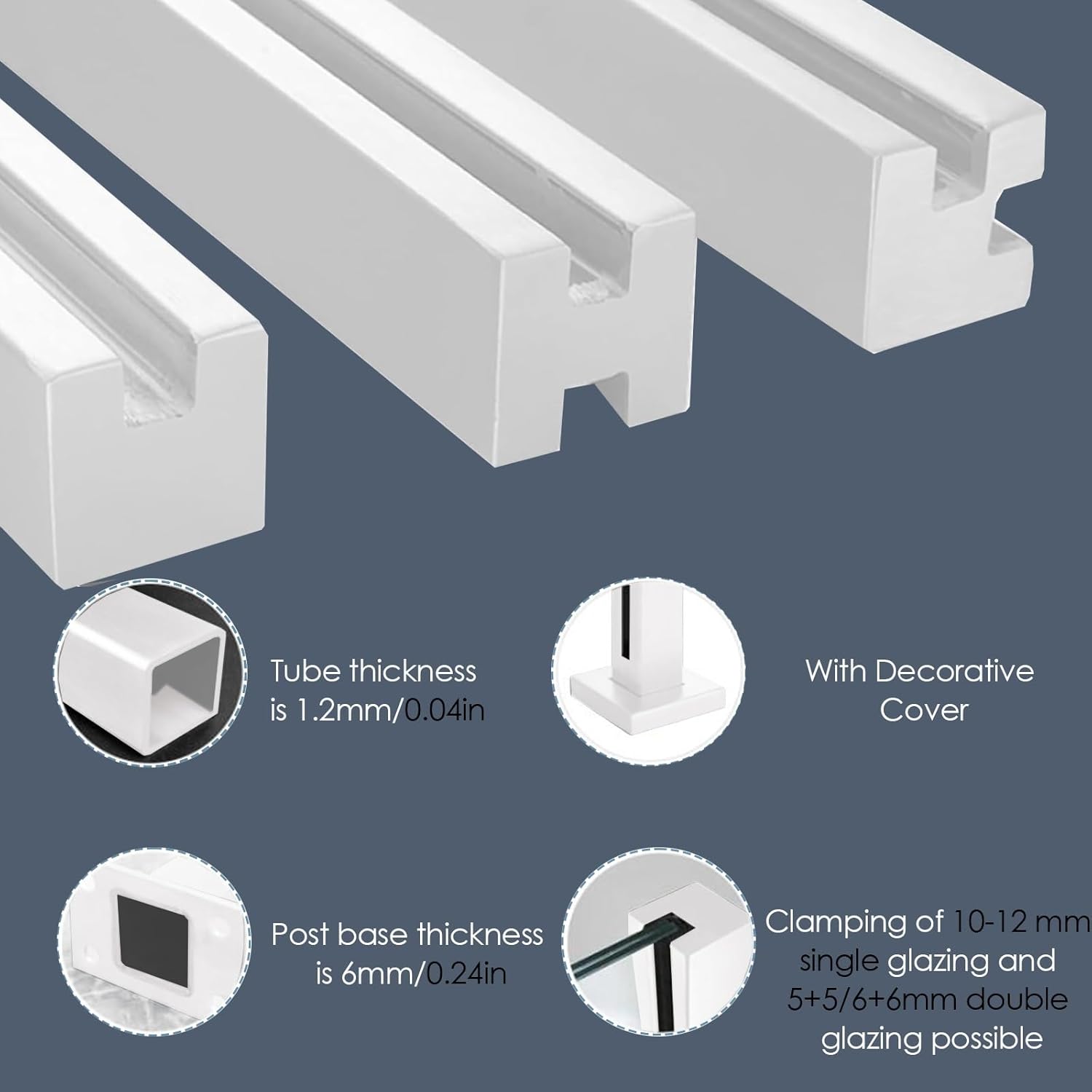 White Modern Glass Railing Post - Customized Height Stainless Steel Indoor Stair Balustrade Column for Villas, Lofts, Hotels - 100CM/39.4inch Corner Post