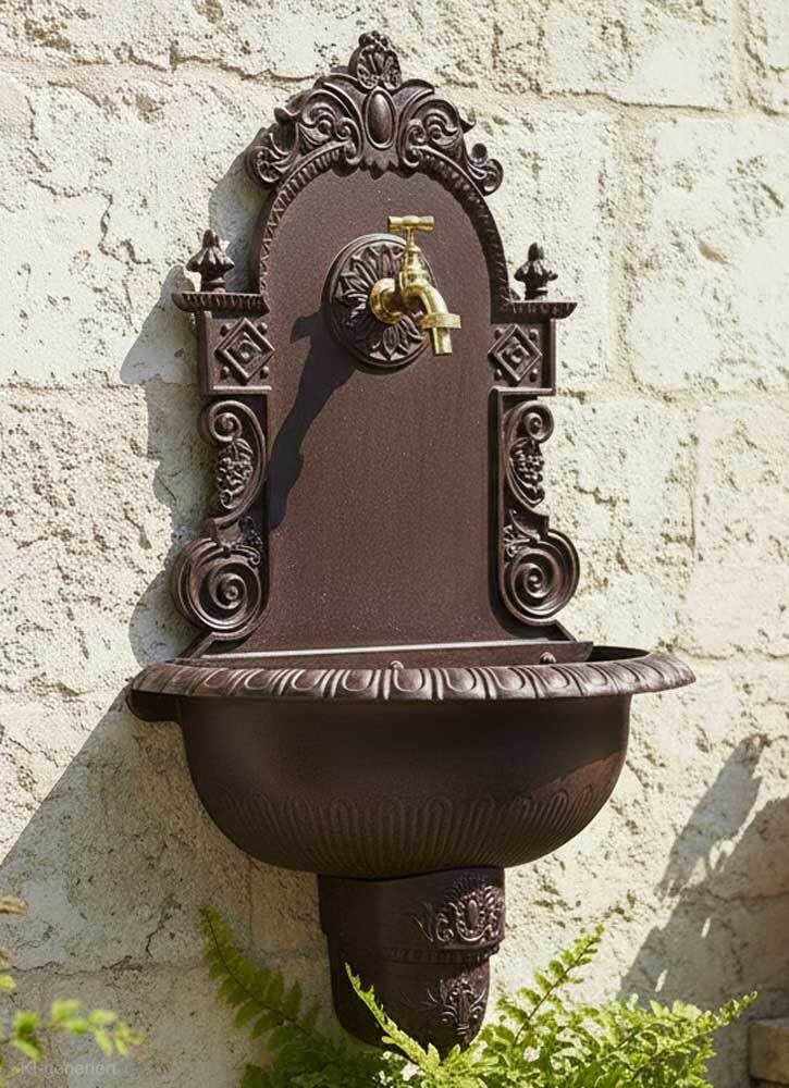 zeitzone Wandbrunnen Antik-Stil Waschbecken mit Wasserhahn Nostalgie Metall Braun