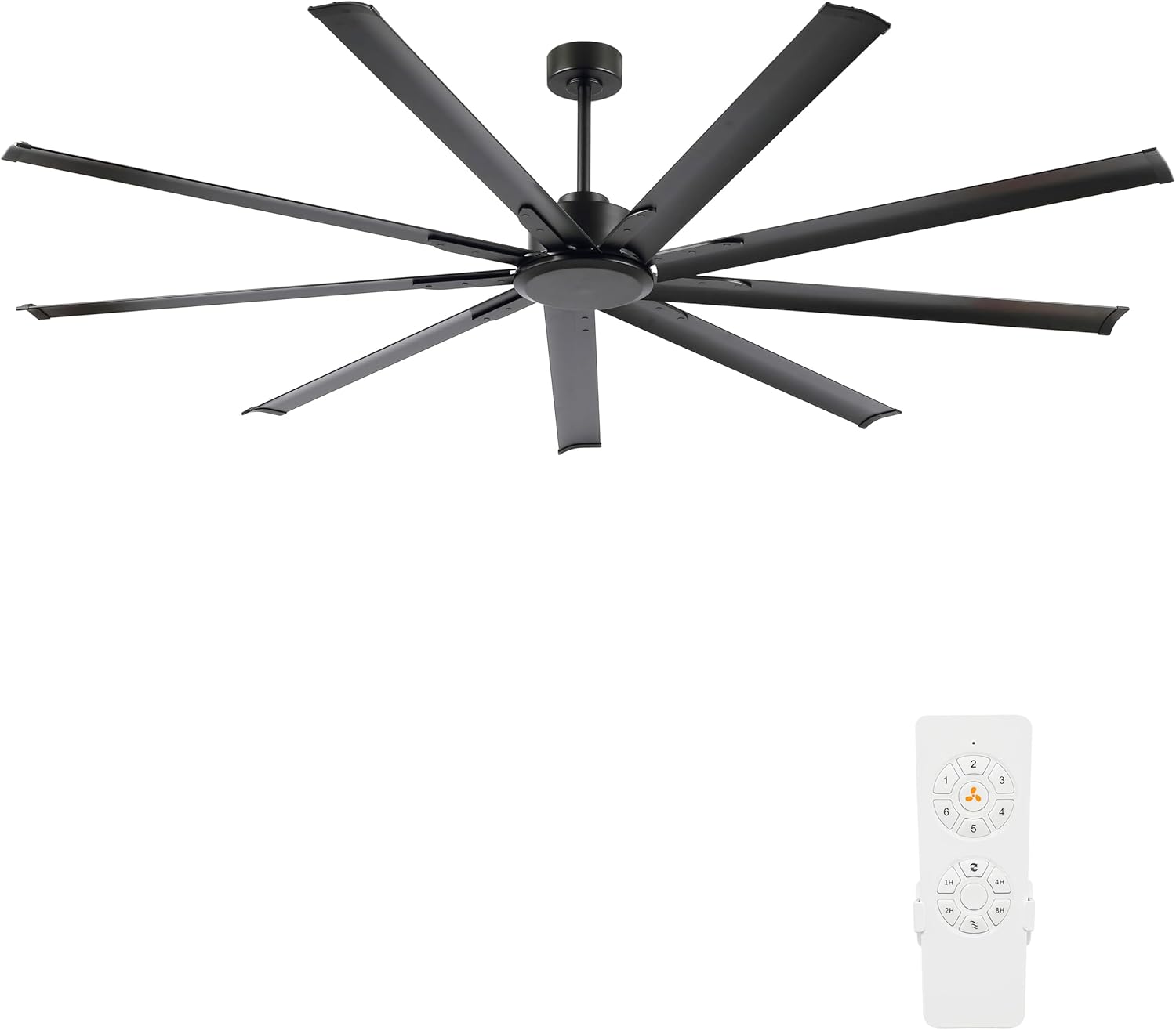 WINGBO Black Industrial Ceiling Fan No Light 84", 9 Aluminum Blades, 6 Speed Remote Control, Reversible DC Motor, for Home and Commercial Use, Living Room/Shop/Warehouse