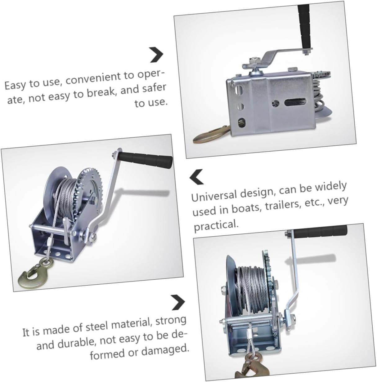 Zerodeko Hand Crank Winch with 10m Steel Cable 3500lbs Towing Winch for Car Boat Trailer Hauling Cable Sturdy Manual Pulling Tool for Vehicle and Marine Use
