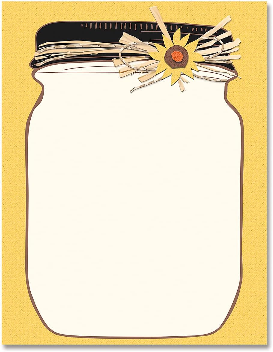 Current Mason Jar Autumn Themed Stationery – For Holidays, Thanksgiving Letters, Hand-Written Notes, 25 Sheets, 8½ x 11 Inches, Printer Compatible, 70# Text Opaque Paper