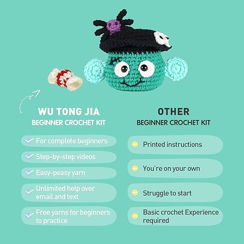 Miniatura 4 de Winmany Kit de ganchillo para principiantes, Halloween, calabaza, animales, bolsa de caramelos, juego de ganchillo, regalo de bricolaje para