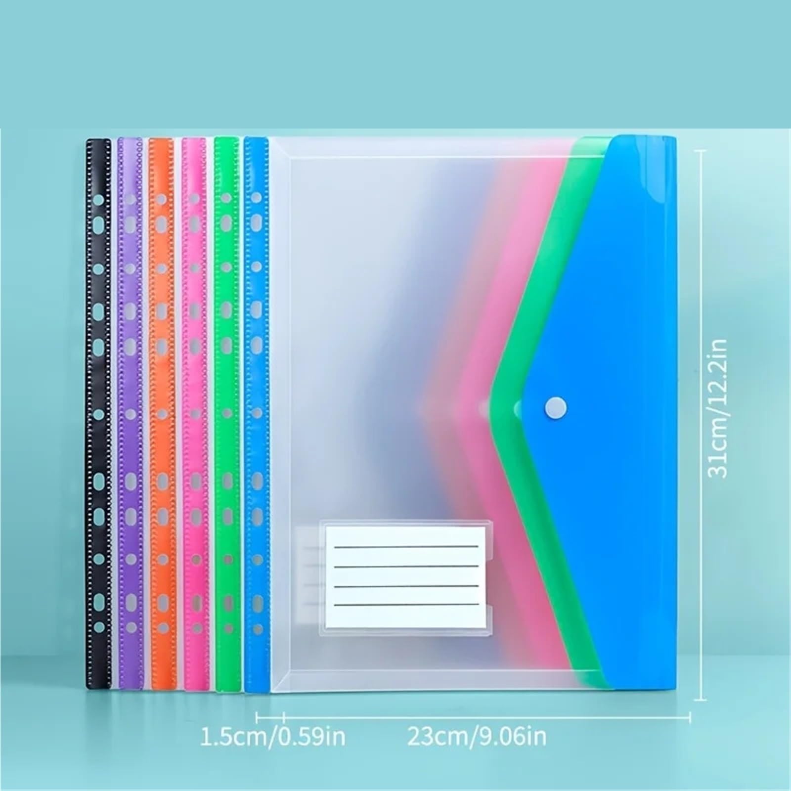 24 Stück A4 transparenter Taschen-Organizer mit 11 Löchern | Druckknopf, Etikett for Schule, Zuhause, Büro