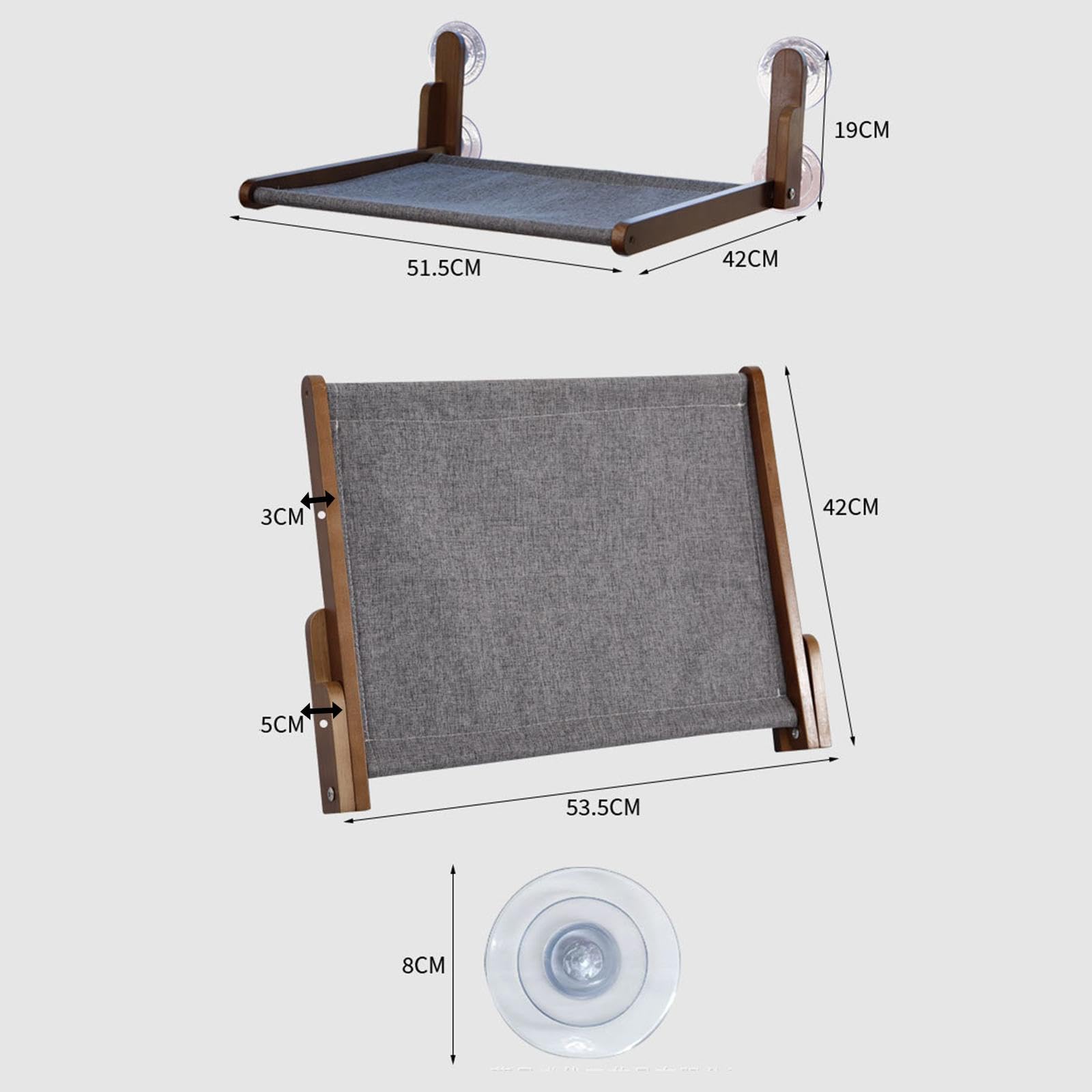 Perchoir de Fenêtre pour Chat, Hamac pour Chat, Grands Lits pour Chats de Fenêtre avec 4 Ventouses, Cadre en Bois, Siège Pliable pour Chats D'