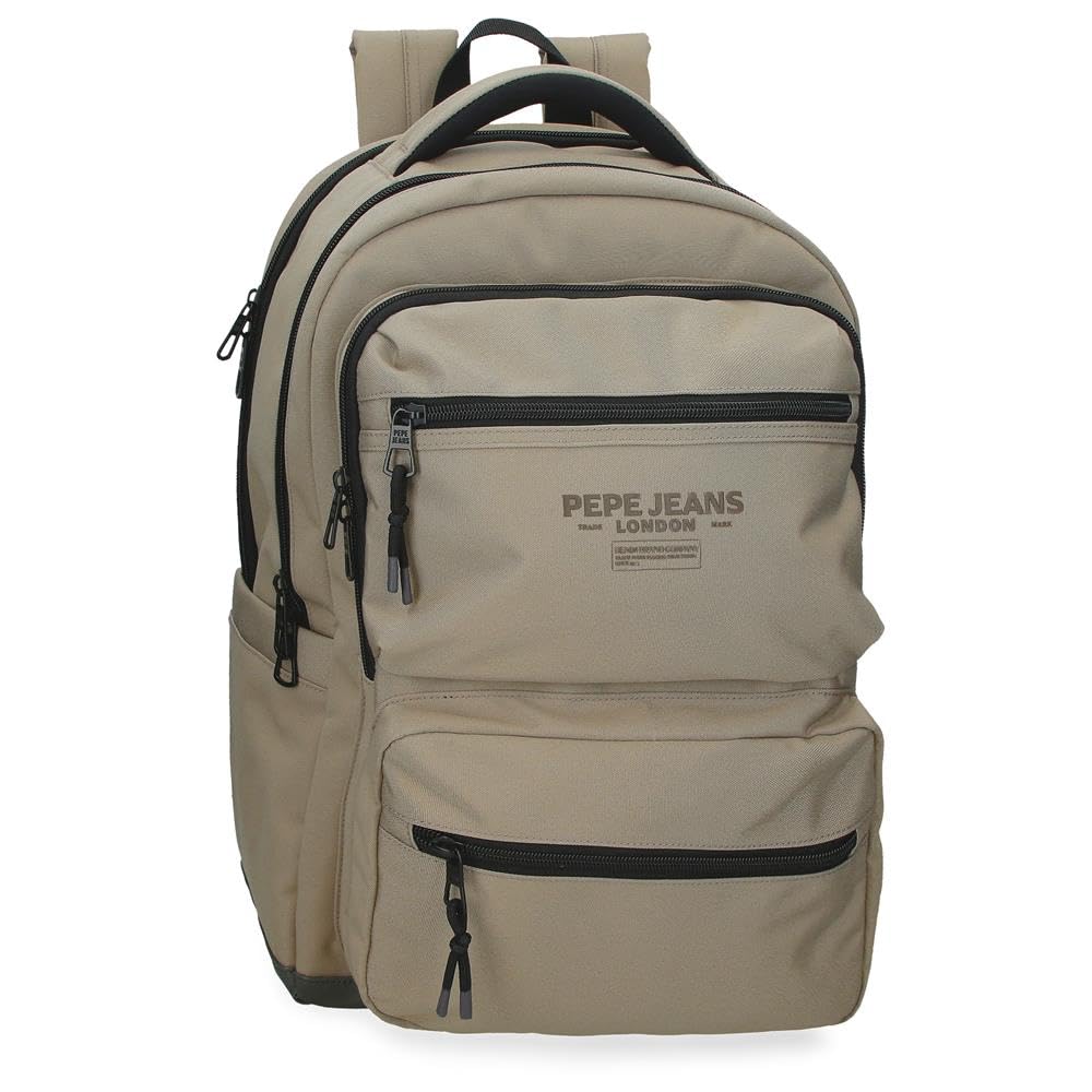 Pepe Jeans Waltford Adaptable Double Compartment Laptop Backpack 15.6 inch Beige 31x44x15 cm Polyester with Synthetic Leather Details 20.46L by Joumma Bags