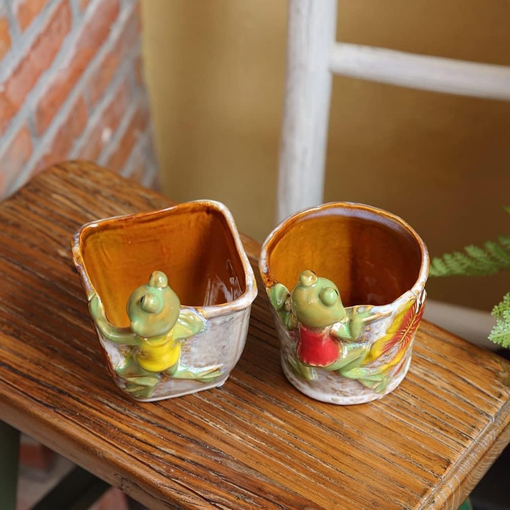 Mini Ceramic Frog Statue Succulent Plants Plastic Ceramic Pot Fake Plants for Bathroom House Home Decor Faux Decorations Arrangement