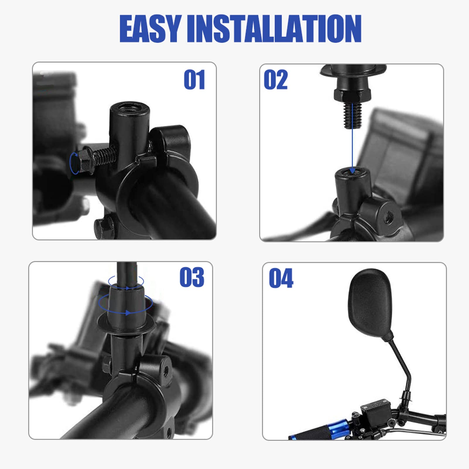 Paire De Supports De Serrage Rétroviseur Noir - 10 Mm / 22 Mm - Moto