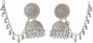 Traditional Silver Jhumka Earrings with Chain, Chandbali Style, for Women Price In India