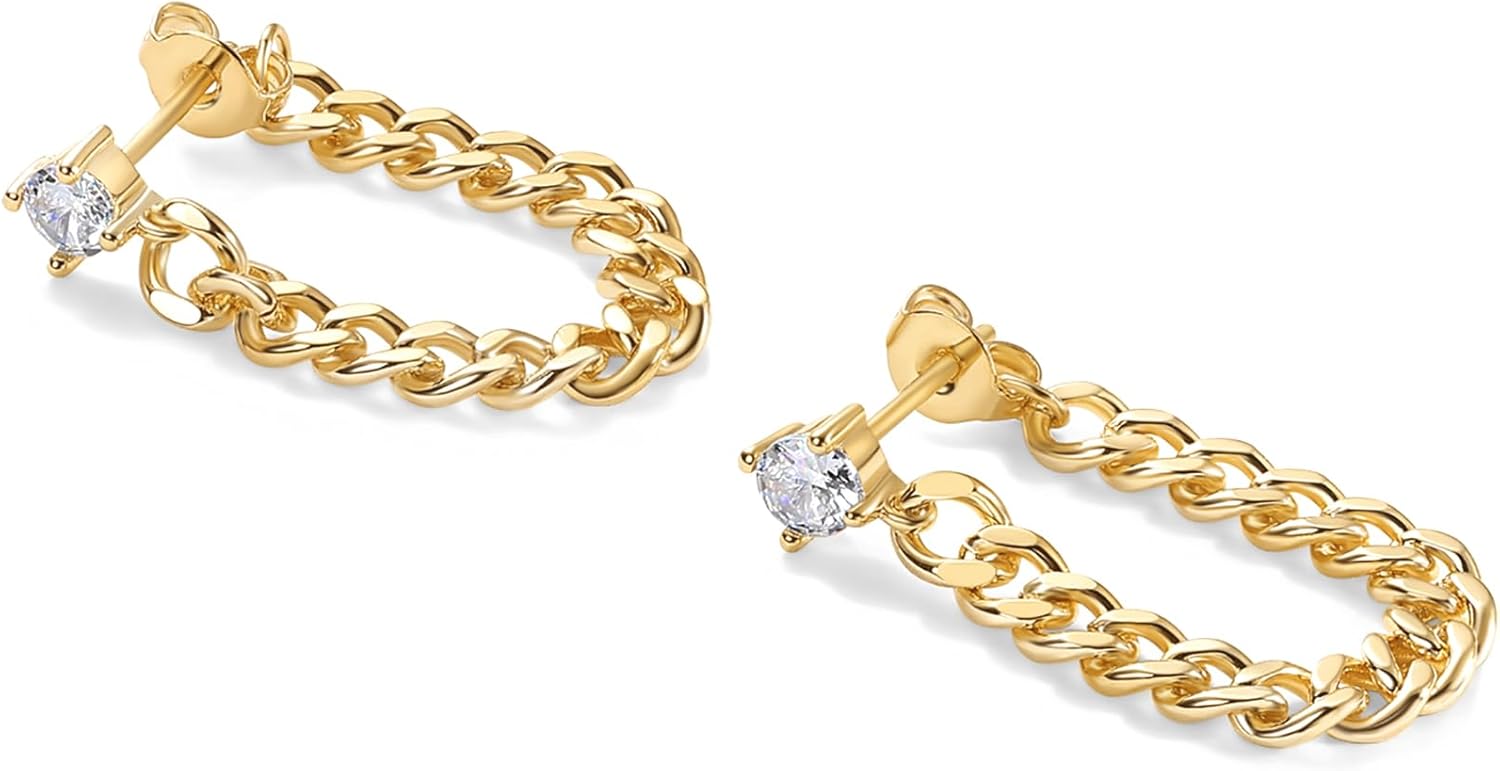 PAVOI 18K Gold Plated 925 Sterling Silver Dangle Chain Earrings for Women - Cubic Zirconia Studs & Earscapes Earrings - Image 5