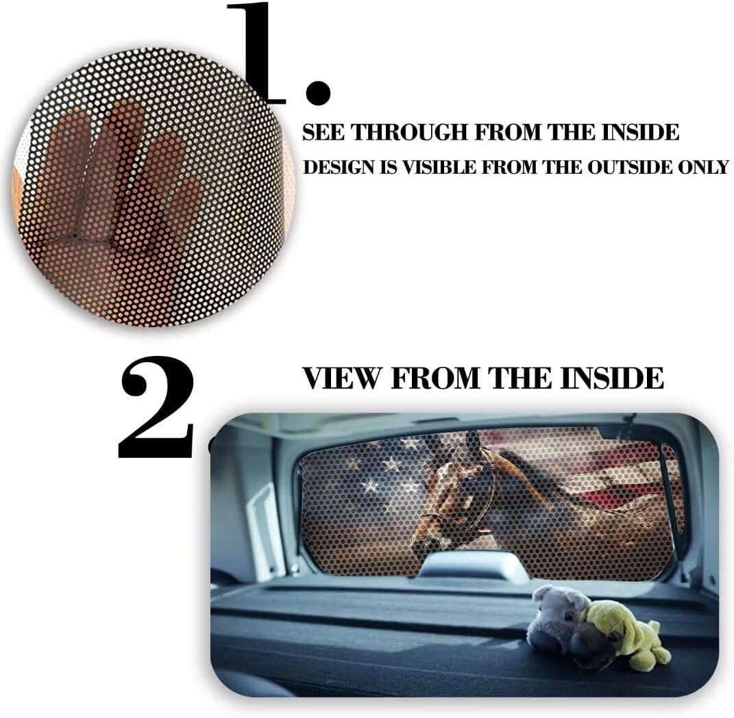 Personalized Flag Horse Rear Window Sun Protector for Car Back Windshield,Print See-Through Rear Window Sun Visor,UV Protection Folding Auto Rear Window Sunshade(66in x 20in)