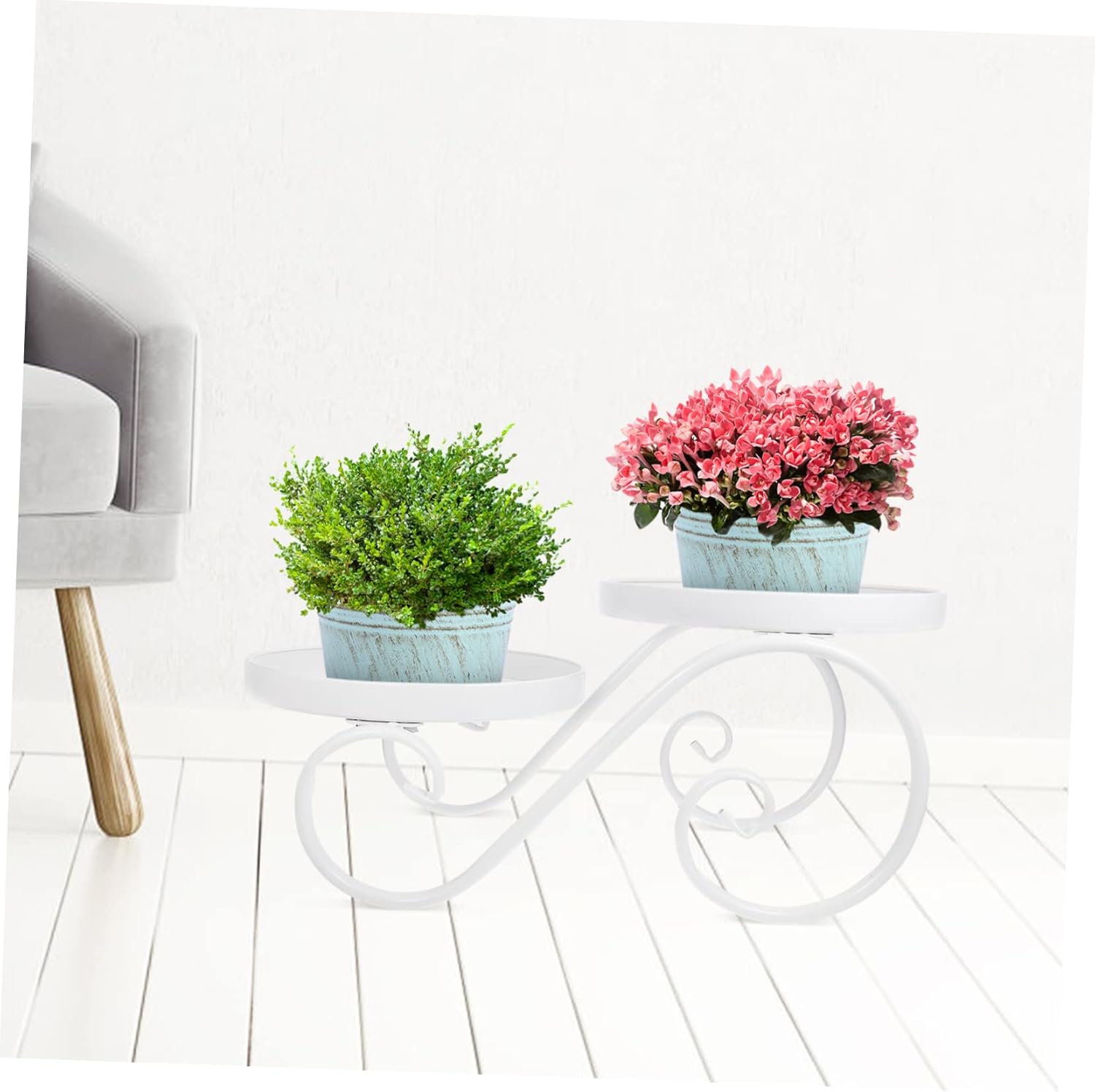 Mikikit European Style Iron Plant Stand for Indoor and Outdoor Use Decorative Flowerpot Rack Multi-Pot Capacity Modern Succulent Holder for Home and Garden Decor