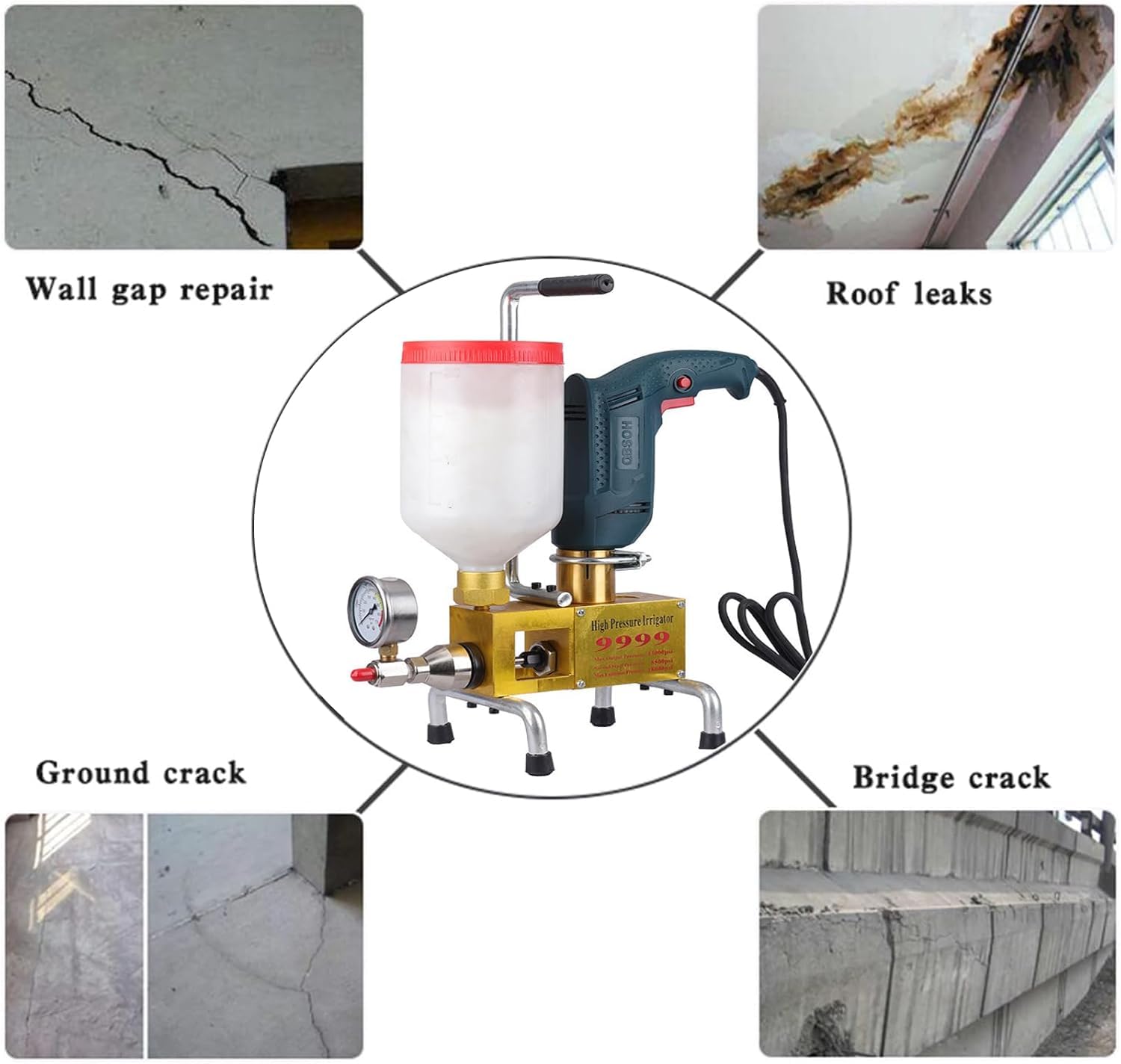 Bomba de inyección para reparación de huecos de pared, máquina de lechada de resina de hormigón para construcción doméstica, sin daños estructurales