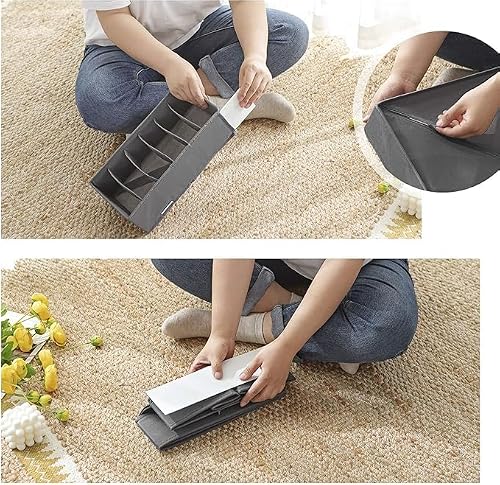 Ltstor Lot de 4 organiseurs de garde-robe pliables en tissu - Organiseur de tiroir - Séparateur de sous-vêtements - Utilisé pour le rangement des sous-vêtements, des chaussettes et des cravates – vue 4