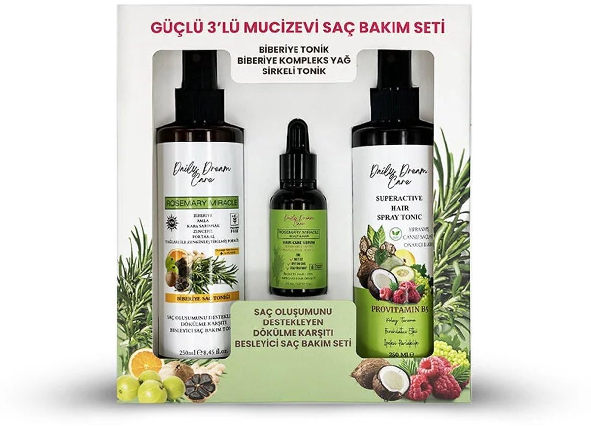 Daily Dream Care Güçlü 3'Lü Mucizevi Saç Seti Biberiye Tonique Sirkeli Tonique - Biberiye Kompleks Yağ