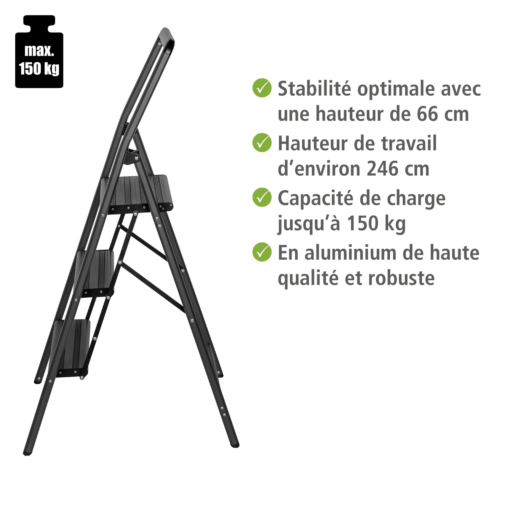 Escabeau 2 Marches WENKO Design Gris Foncé - Pliant Ultra Fin Aluminium Antidérapant 150kg