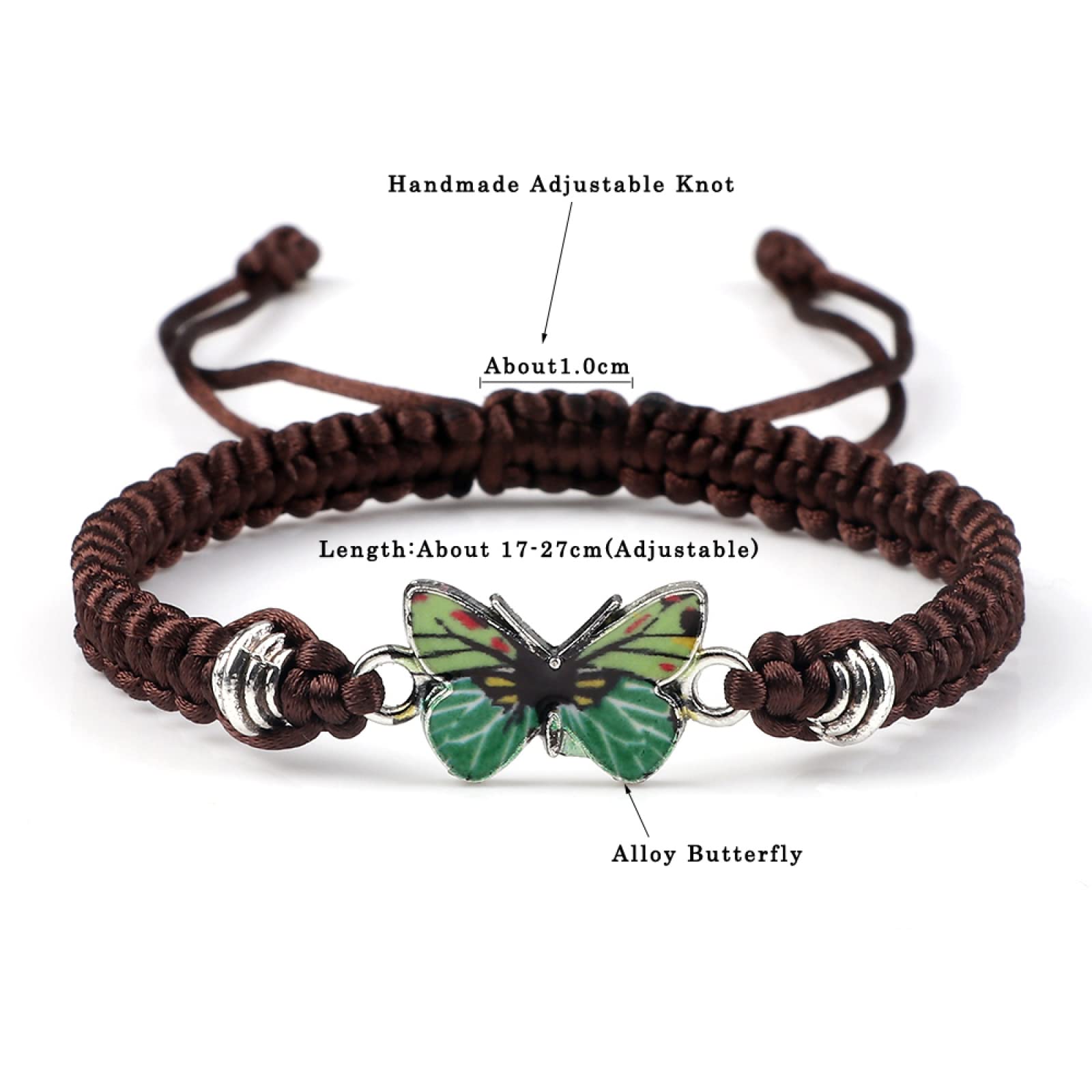 WZGWDC Pulseras con Colgante de Mariposa Trenzadas Hechas a Mano, Brazalete para Mujer, Pareja, Pulsera, niña, joyería de Mano, Regalo, Verde Claro-Verde