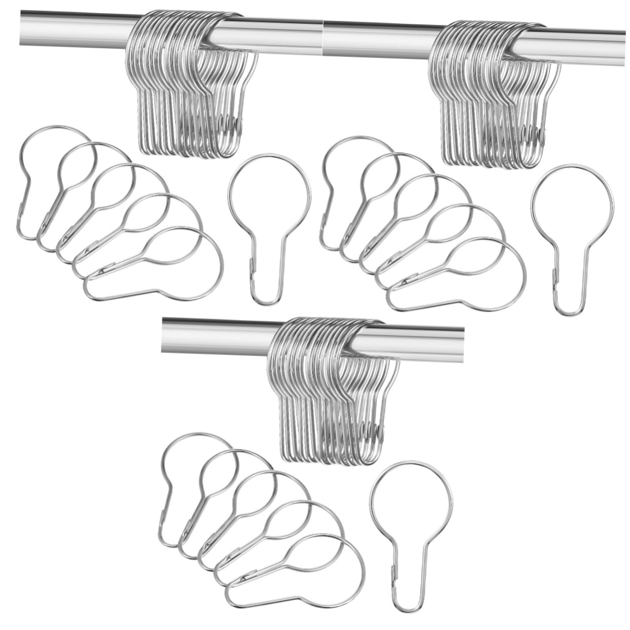 TOVINANNA 3sets Gourd Hanger Shower Curtain Hooks No Rust Silver Decorative Tub Perfect for Bathroom and Living Room Organization (Gourd Shaped Hooks) 20pcs*3