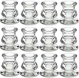 Clear Glass Candle Taper Holders, PChero 12 Packs Candlestick Holders Pillar Candle Holders for Wedding Date Home Decoration