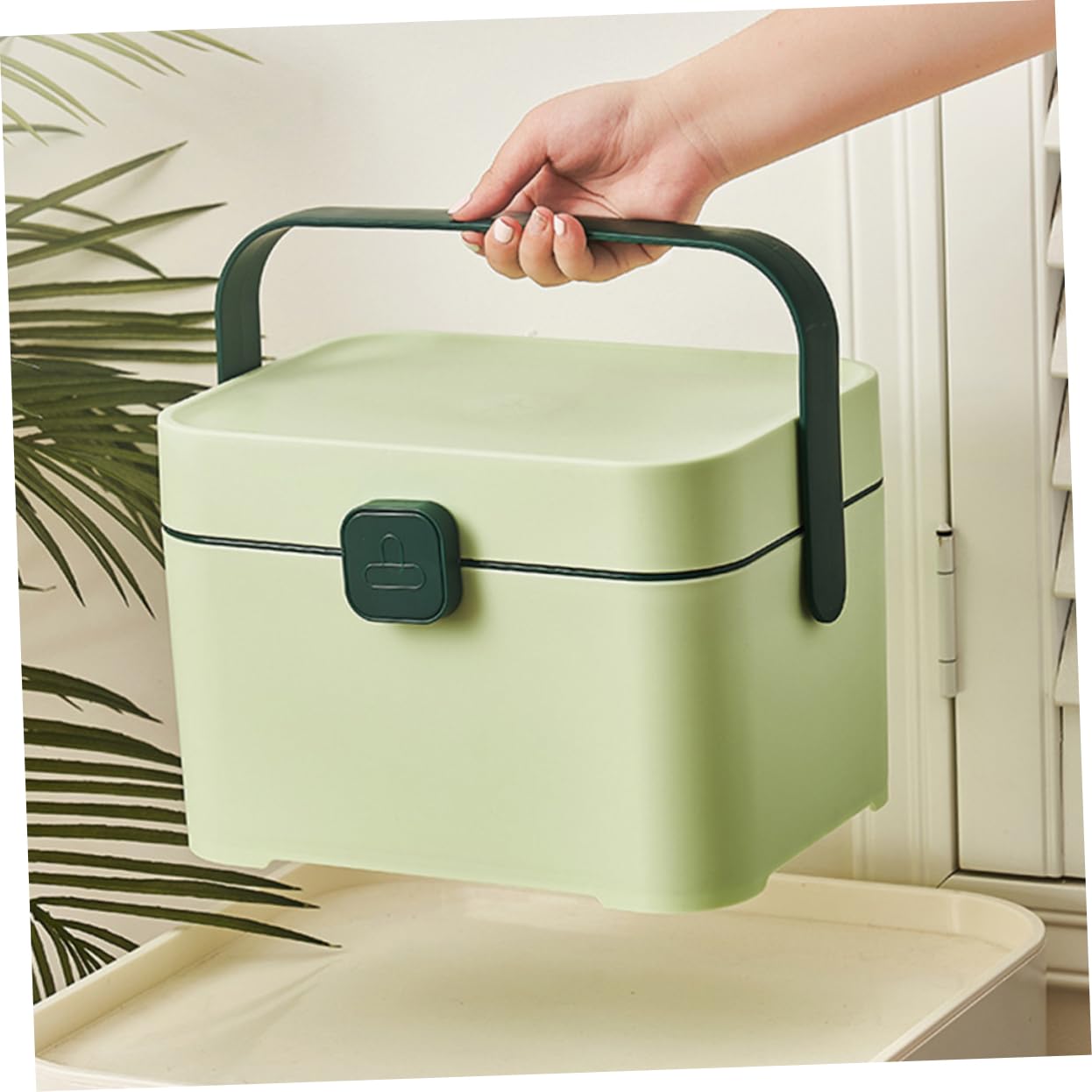 Scatola di Stoccaggio Portatile Maniglia in Plastica Verde | Organizer Multiuso per Gioielli e Articoli da Ufficio, Facile da Trasportare in Viaggio e Trasloco