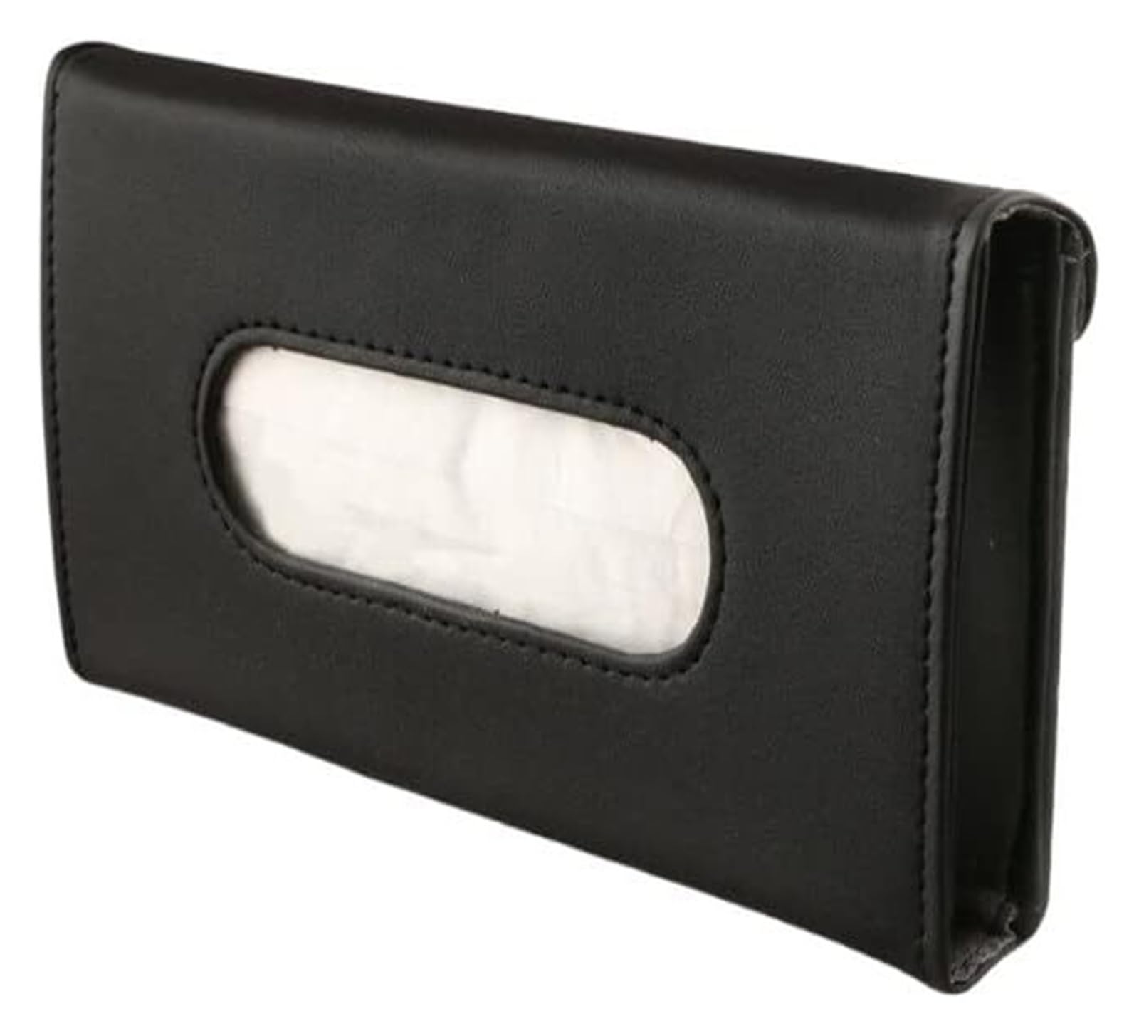 Tissue Box Holder Cover, Soft PU Car Tissue Holder Hang Sun Visor Zipper Black Beige(Black)