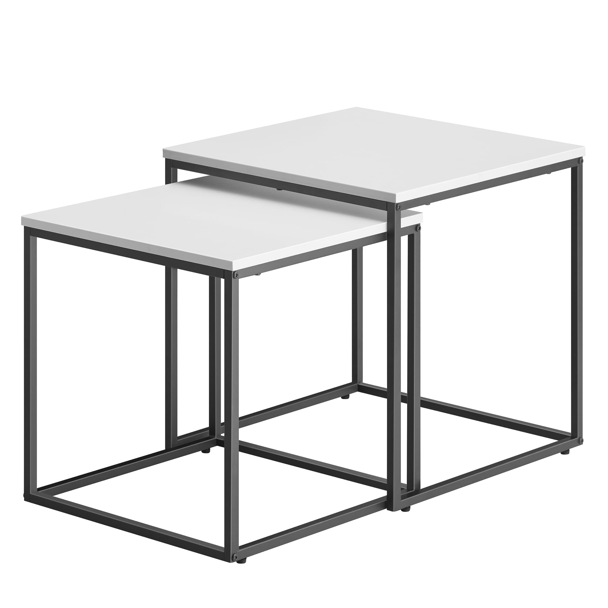 Couchtisch quadratisch 2er Set für Wohnzimmer – Beistelltische im Loft-Design, ineinander schiebbar, Sofatische aus Holzwerkstoff und Stahl, modern, platzsparend (Weiß)