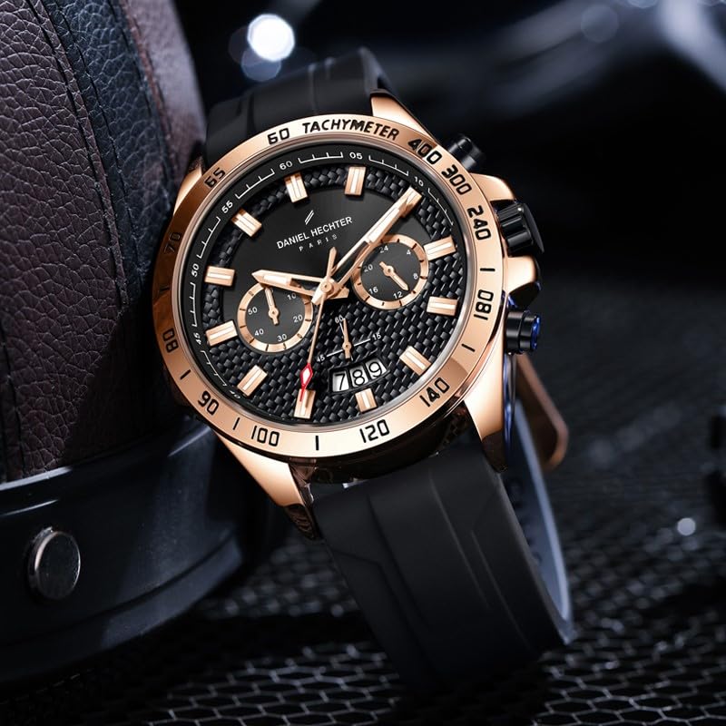 Image of Daniel Hechter Paris Pantheon Collection Pantheon Collection Unique Multifunctional Watch for Men with Textured Round Dial Silicon Strap & Date Indicator-DHM1010
