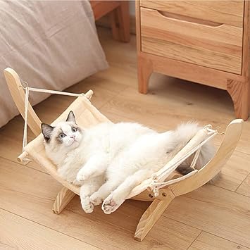 Cat Hammock Elevated Cat Beds Pet Lounge Raised Indoor Pet Bed Wooden Detachable Frame Square Hanging Cat Sofa Pet Furniture Sleeping Washable for Cats Or Small Dogs Kitten Puppy