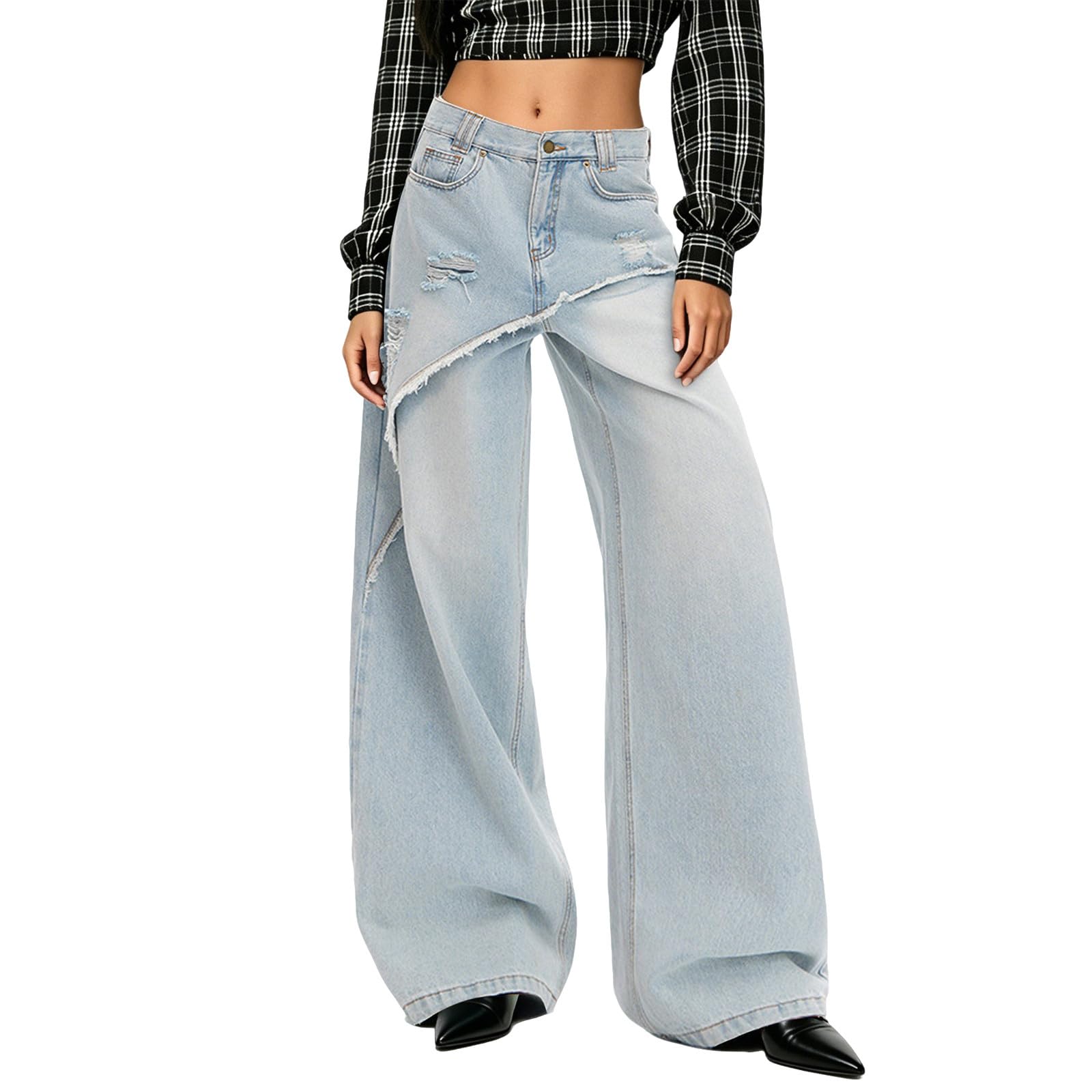 Jean large patchwork femme style décontracté chic et confortable - 8