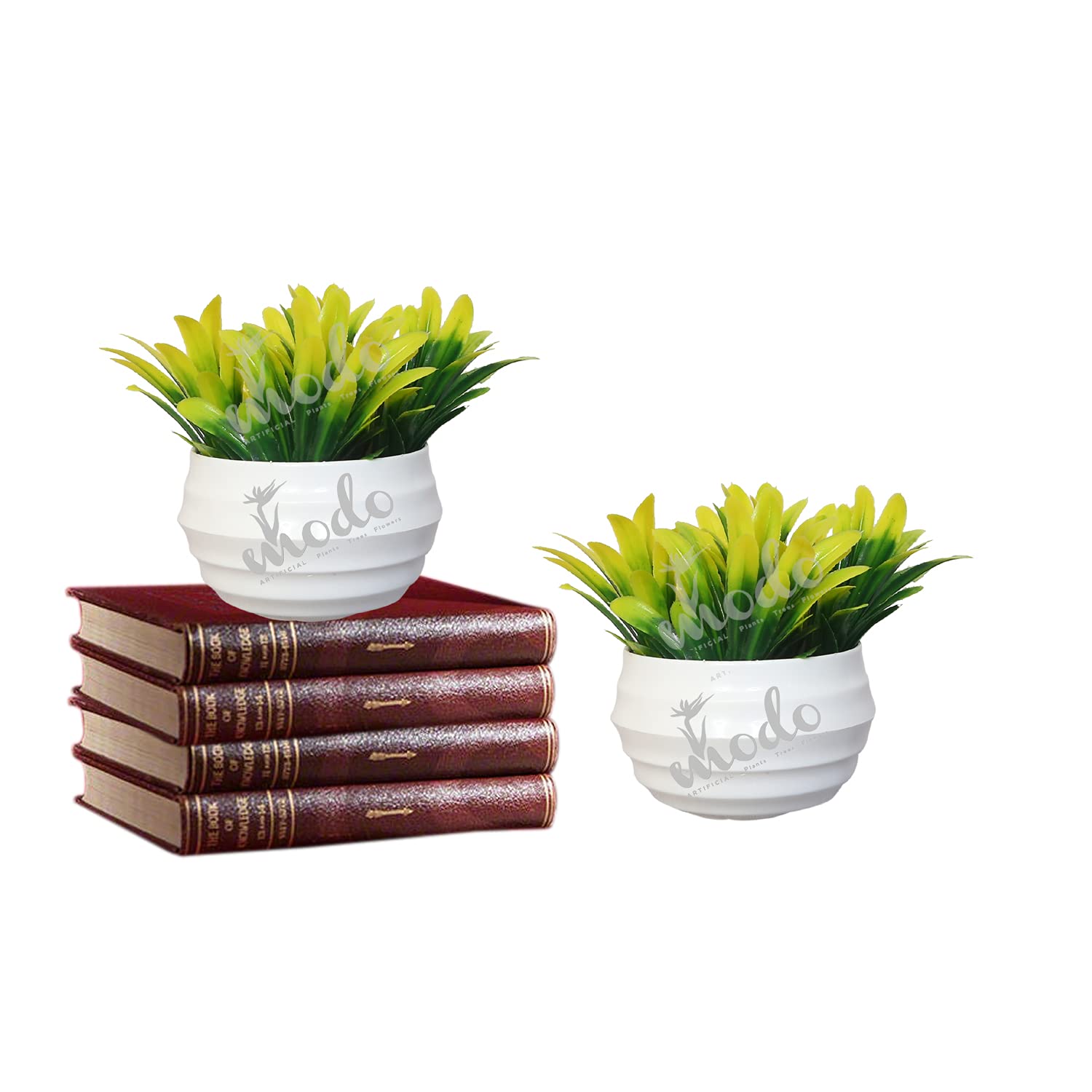 Modo Artificial Plant - 'Living Room' Dining Table Decor |Home,Office, Party Decor |Special Ocassion Decoration | Festival Theme Decorative | 10 CM, Yellow Color |Set of 2 |Combo |Round Pot