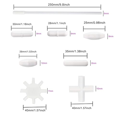 Miniatura 3 de Paquete de 8 agitadores magnéticos de PTFE, barra de agitación magnética, color blanco, placa de agitación, barra magnética para agitar, barra
