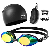 Swim Goggles Women Men Adult Kit, Anti-Fog UV No Leak - Upgraded HD Racing Swimming Goggles for Men & Women