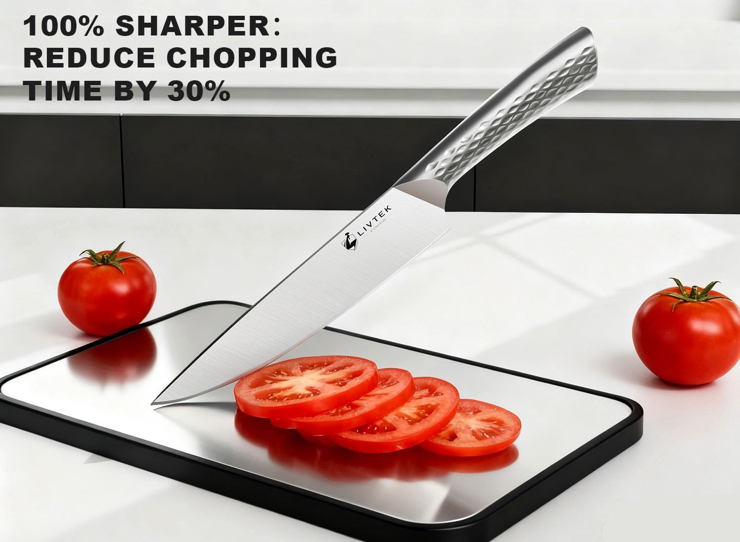 Livtek Kitchen Knife Set with Block: 15-Piece German Stainless Steel with Dual Sharpener for Cook Enthusiasts - Covers 95% Kitchen Tasks - Silver Full-Tang Ergonomic Handle, Dishwasher Safe, Gift Box - Image 2