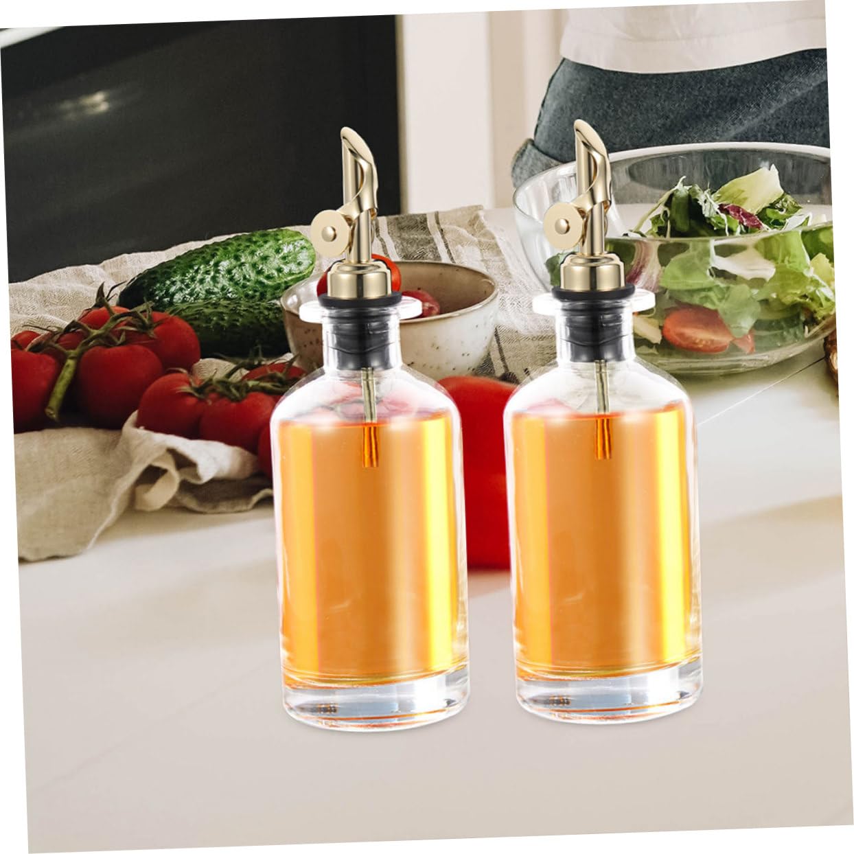 IMIKEYA Dispenser Automatico per Olio e Aceto da 500ml in Vetro e Acciaio Inossidabile, Bottiglia Pratica per Cucina in Confezione da 2 Pezzi