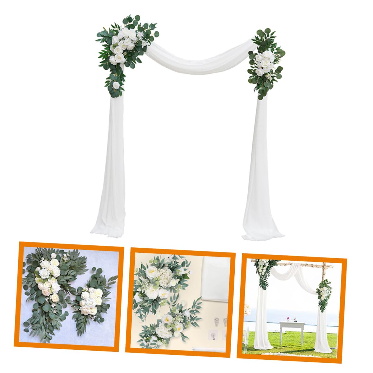 Hochzeitsbogen Blumen 1 Satz aus Seide und Tüll für Deko | Weiß, Künstlich, Pflegeleicht, Lebendige Optik, Outdoor Geeignet, Romantisch Elegant, 3 Stück