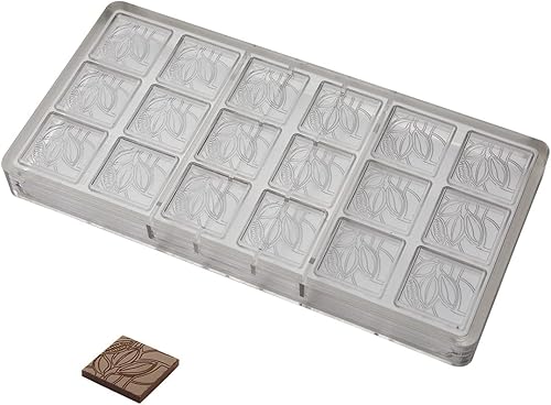 Miniatura 2 de Chocolate World CF0207 Molde de policarbonato para chocolate con 18 cavidades cuadradas napolitano-cacao-frijol 1.339 in x 0.157 in de alto